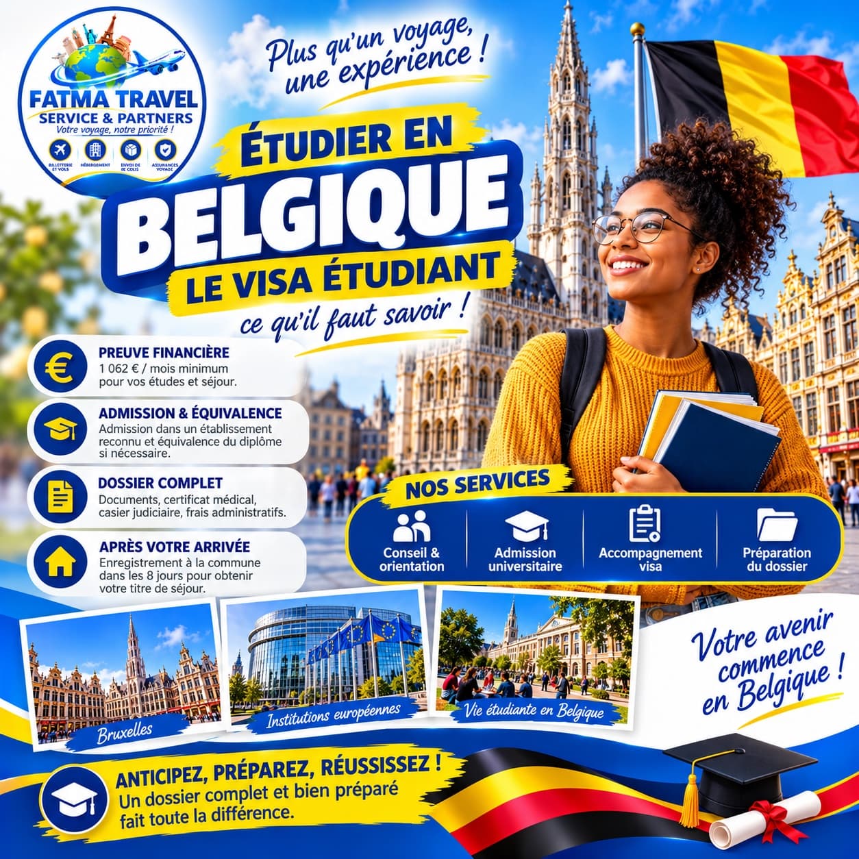 Affiche Fatma Travel — étudier en Belgique, le visa étudiant