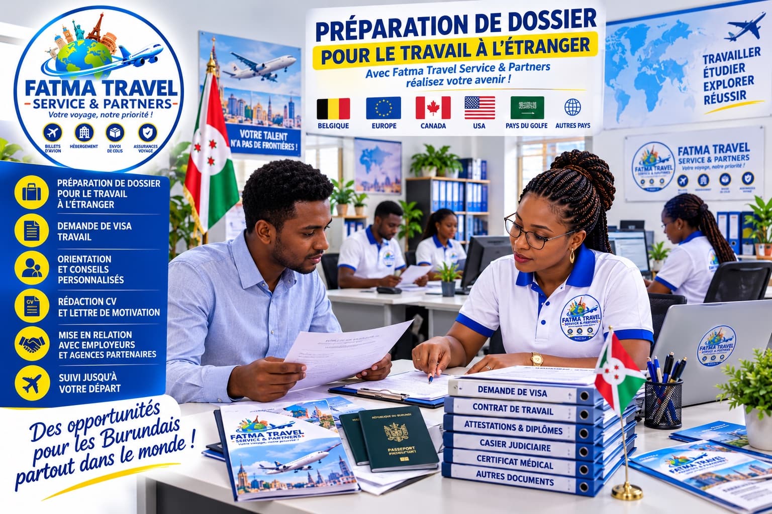 Affiche Fatma Travel — préparation de dossier pour le travail à l’étranger
